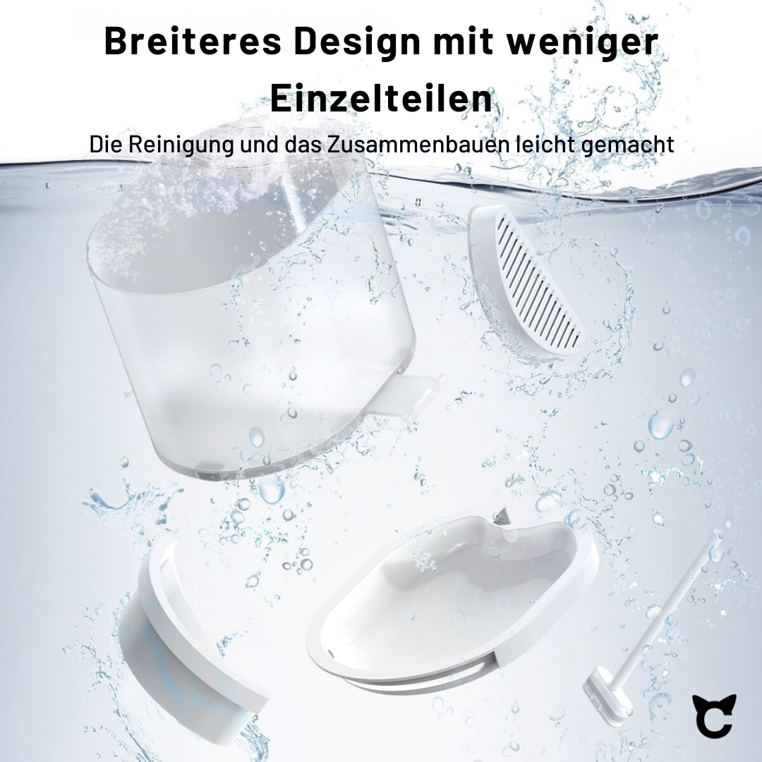 Kabelloser Katzenbrunnen, Bereiters Design mit weniger Einzelteilen. Die Reinigung und das Zusammenbauen leicht gemacht.